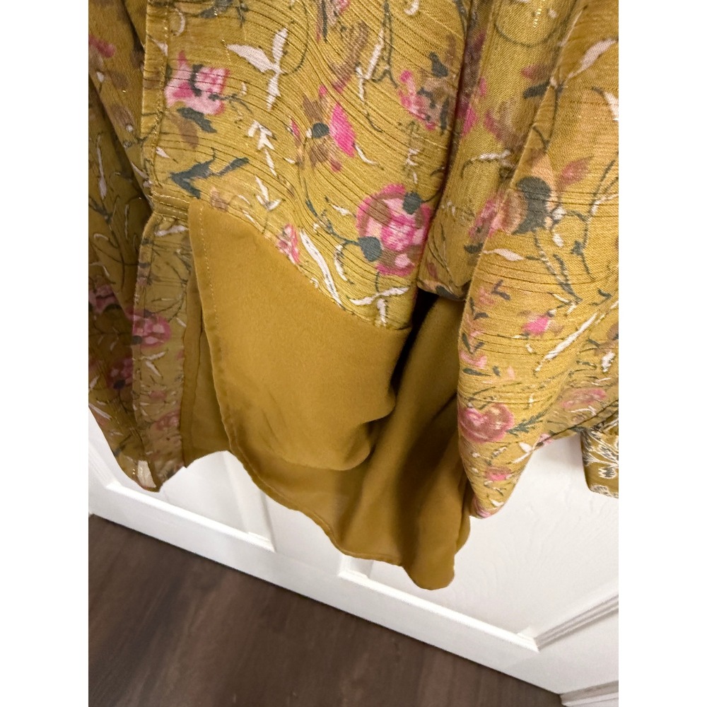 House of Harlow 1960 Mustard Yellow Floral Metallic Lurex Mini Dress Womens M - Picture 15 of 16